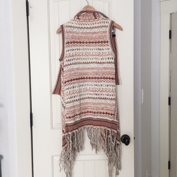 Sweater Sleeveless Kimono Orange Southwestern - Picture 6 of 8